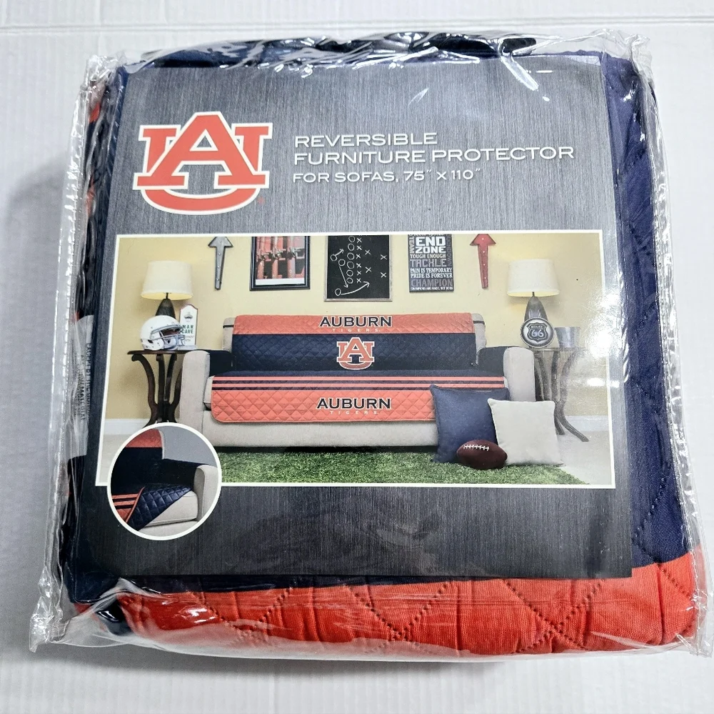 NCAA SOFA COVER FURNITURE PROTECTOR COLLECTION Auburn MAN CAVE REVERSIBLE